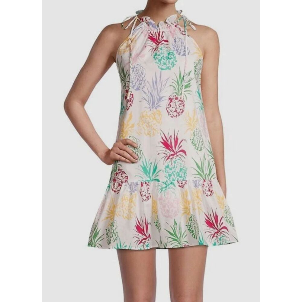 Milly womens Flora Tropical Pineapple Short Mini Cover Up Dress size Large $295